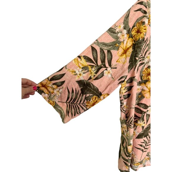 Naturals D&C‎ hawaiian print tropical three quarter sleeve linen blend blouse L - Picture 3 of 6